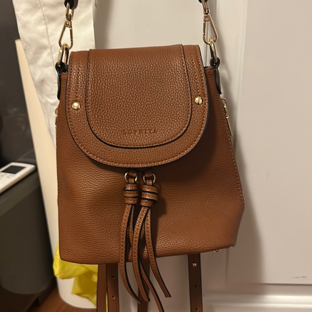 Brown mini bookbag and shoulder bag